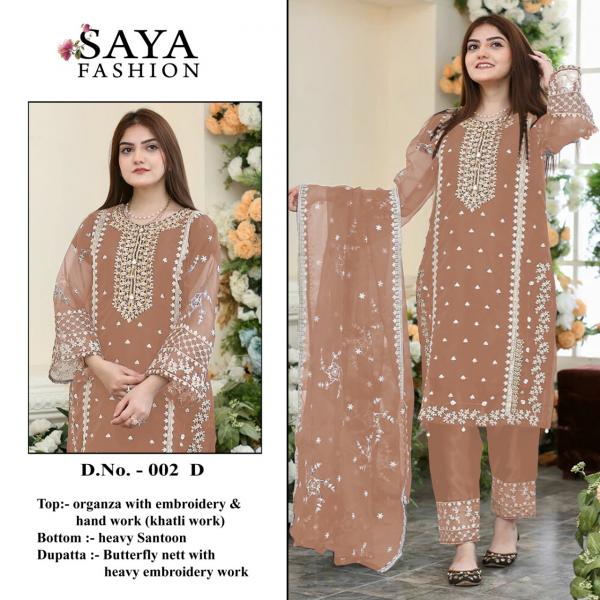 Saya 002 Designer organza Embroidered Pakistani Suit Collection